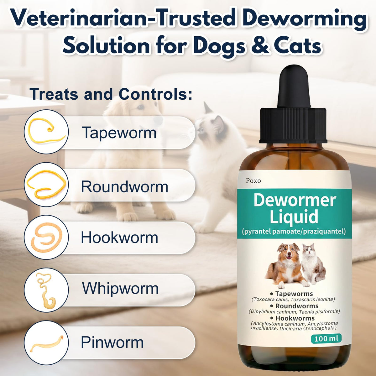 Broad Spectrum Dewormer Liquid for Cats and Dogs 100 mL I5279