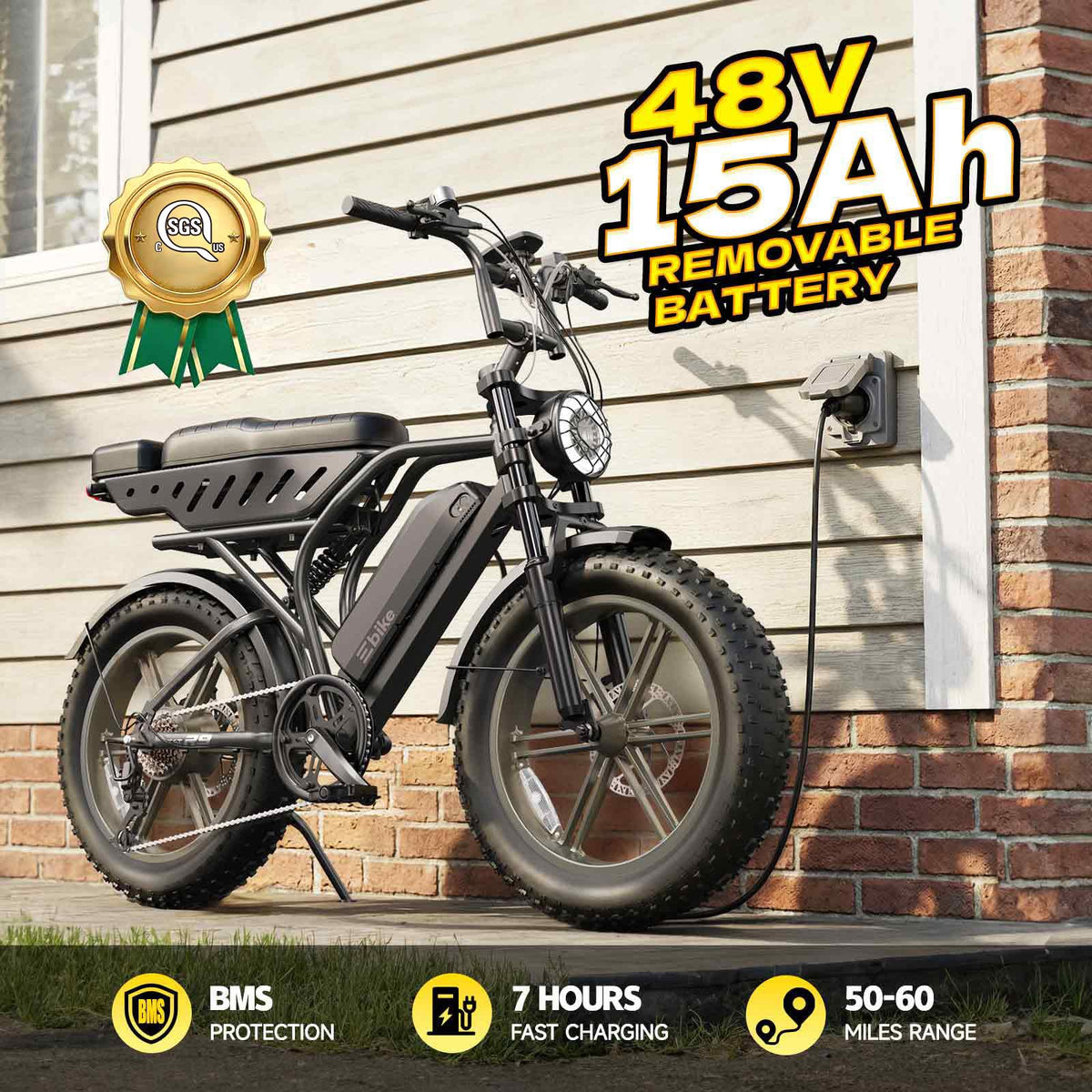 Electric Bike 48V 15Ah Battery 20"x4" Fat Tire Q65159