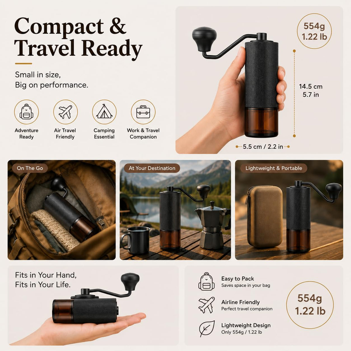 Manual Coffee Grinder with Stainless Steel Conical Burr F318