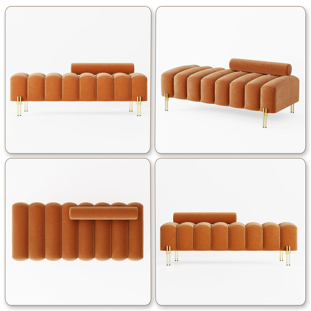 Orange Velvet Ottoman Bench D318648