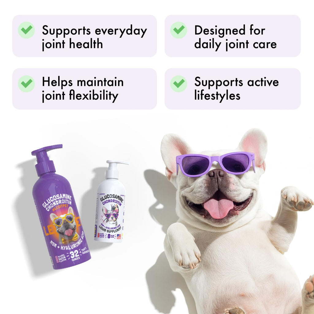 Liquid Glucosamine Chondroitin MSM Hyaluronic Acid Bacon Flavor Dog Supplement 32 oz O378