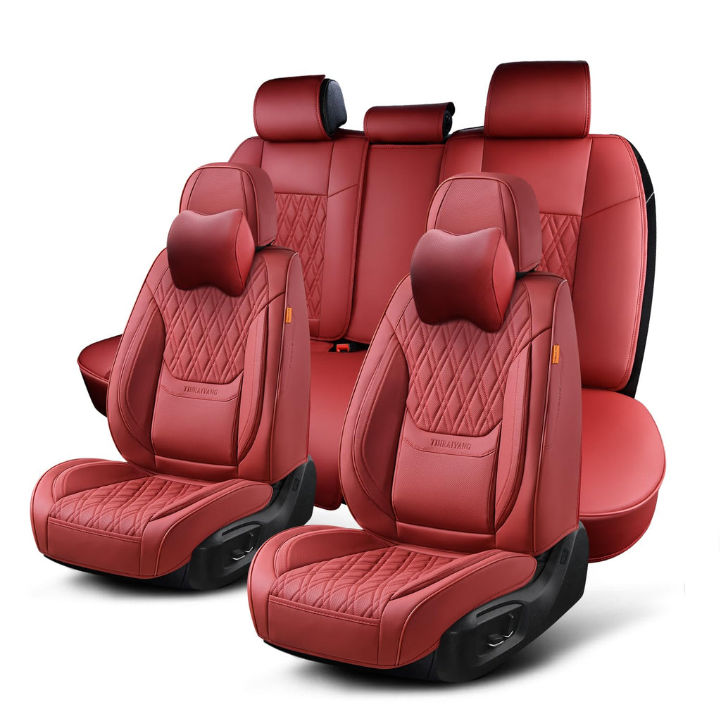 Wine Red Leather Car Seat Covers Full Set U79748