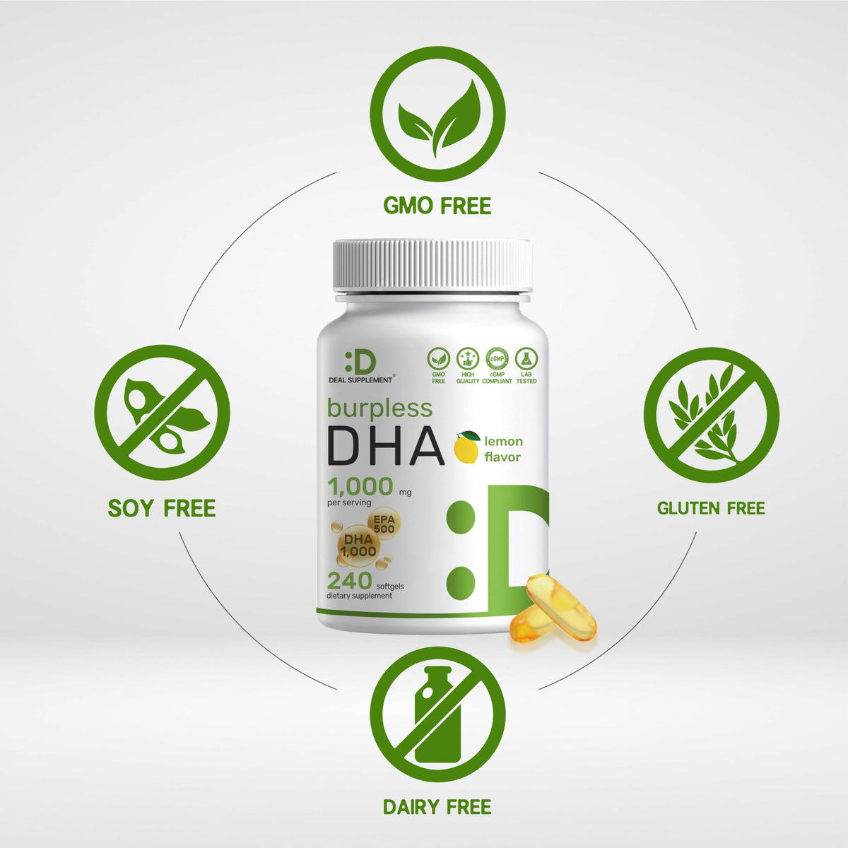 240 Softgels Lemon Flavor DHA 1000mg EPA 500mg Omega-3 Softgels Z56857