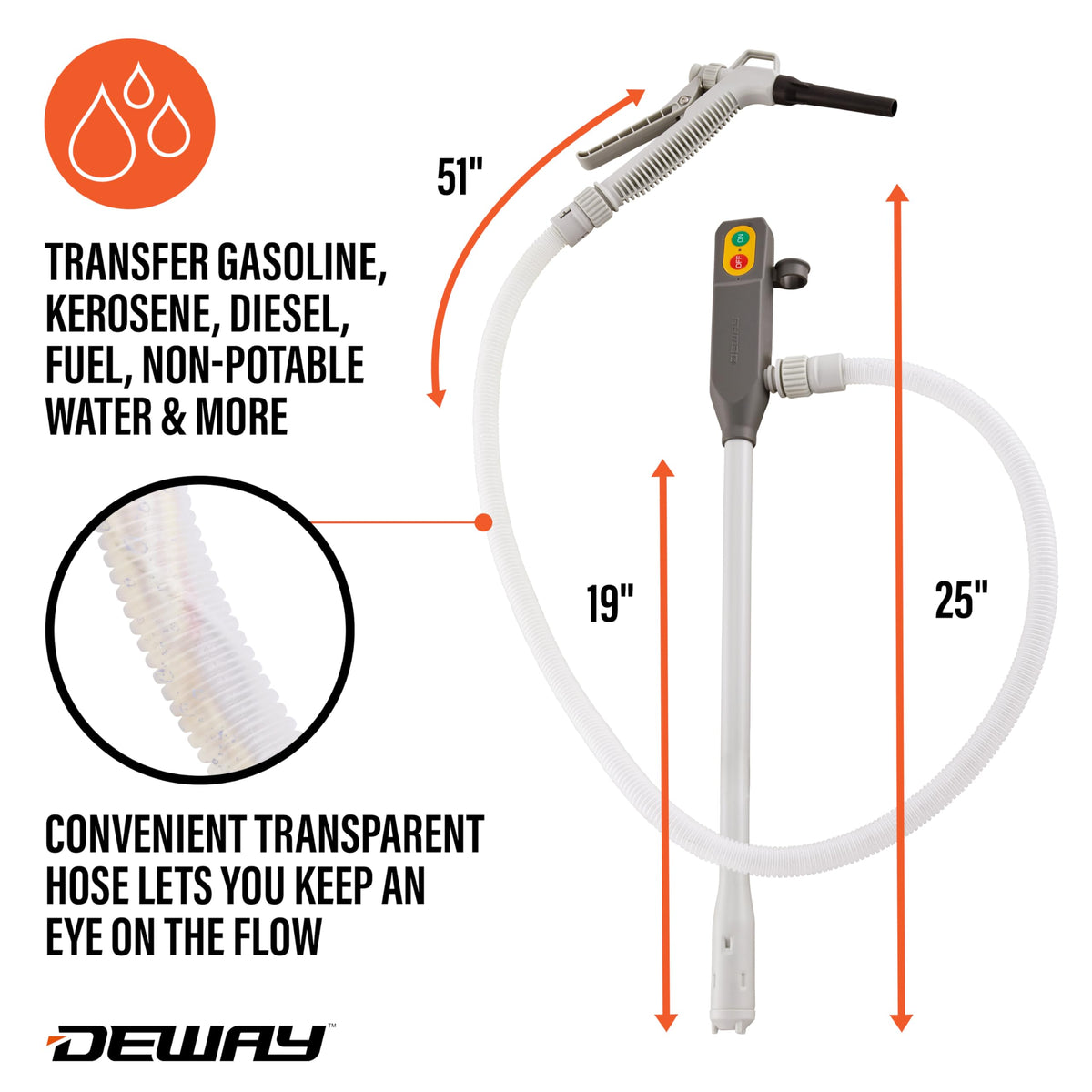 Stick Fuel Pump with Trigger Nozzle and 51in Clear Hose T403
