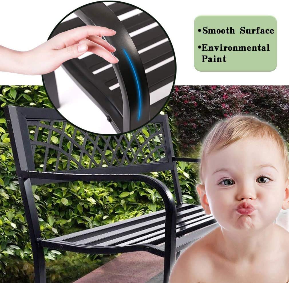 Black Metal Outdoor Patio Bench with Armrests Q574745