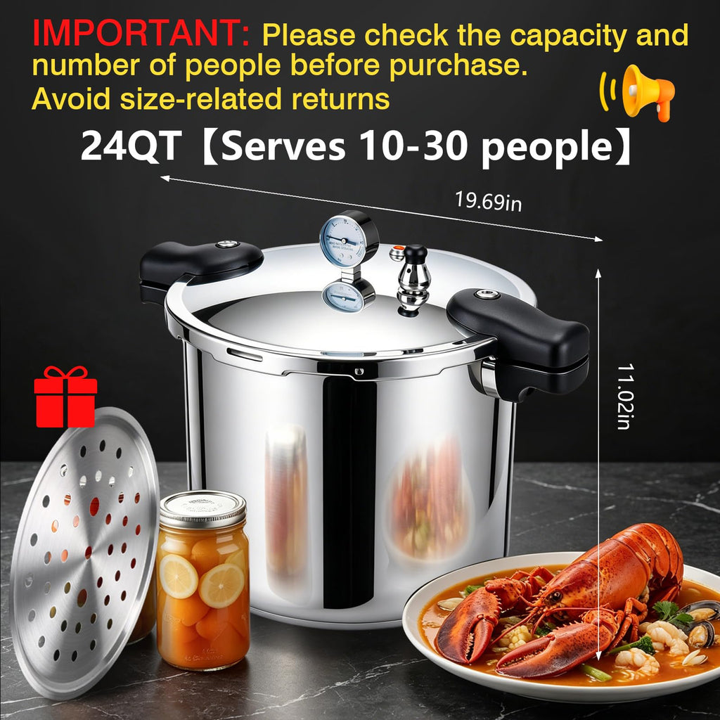23-24QT Aluminum Pressure Cooker with Pressure Gauge O15079