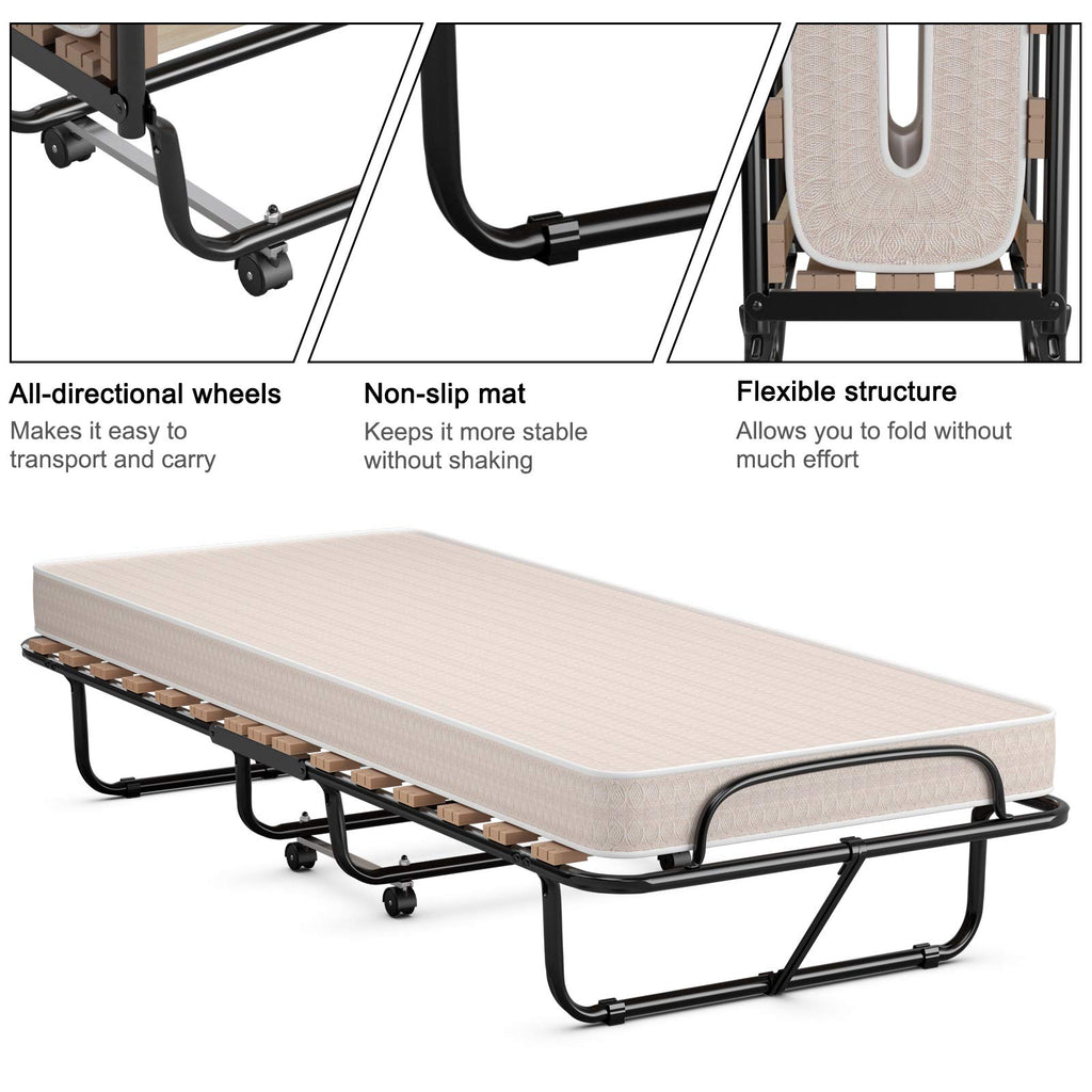 Folding Bed with 4 Inch Memory Foam Mattress Metal Frame Z788