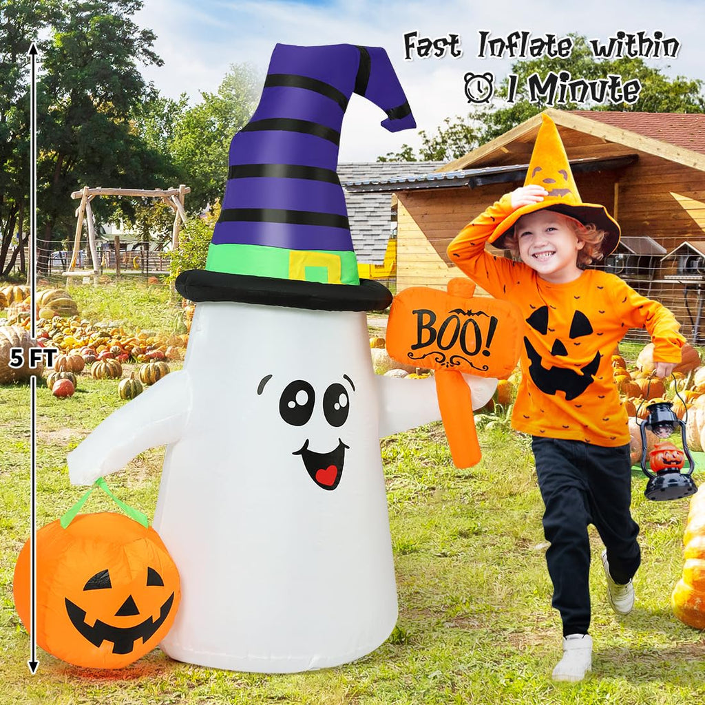 5 FT Halloween Inflatables Ghost with Built-in LEDs W441181