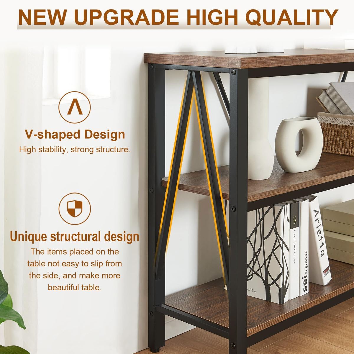 Brown 3 Tier Console Table with Open Shelves Q800123