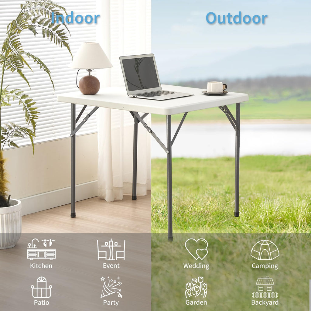 Square Folding Table 31.5"x31.5" Plastic Portable White I218