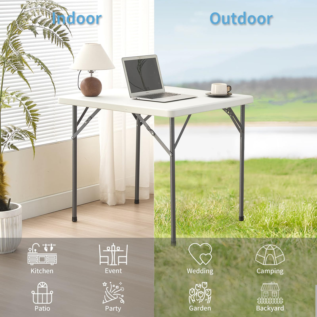 Square Folding Table 31.5"x31.5" Plastic Portable White I218