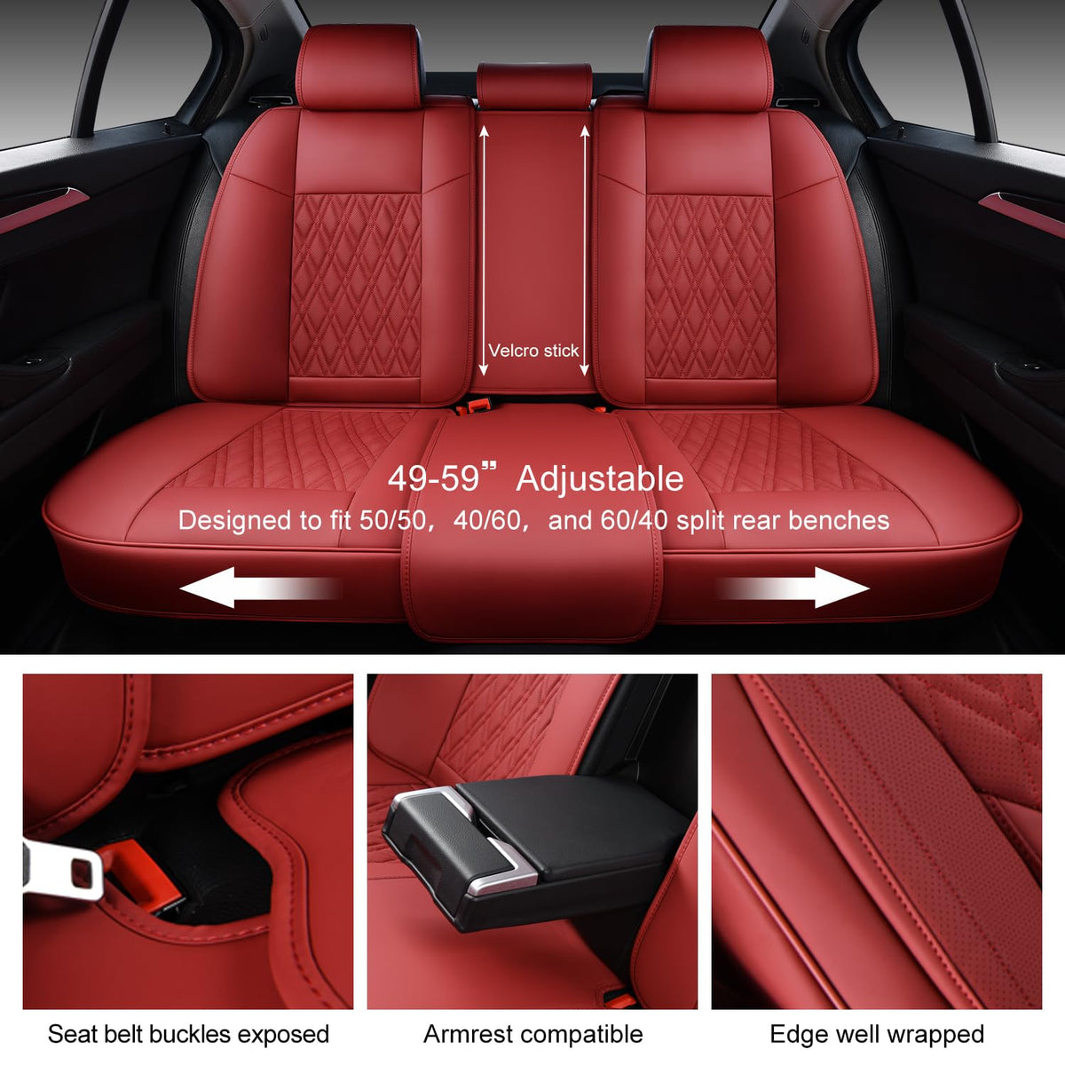 Wine Red Leather Car Seat Covers Full Set U79748