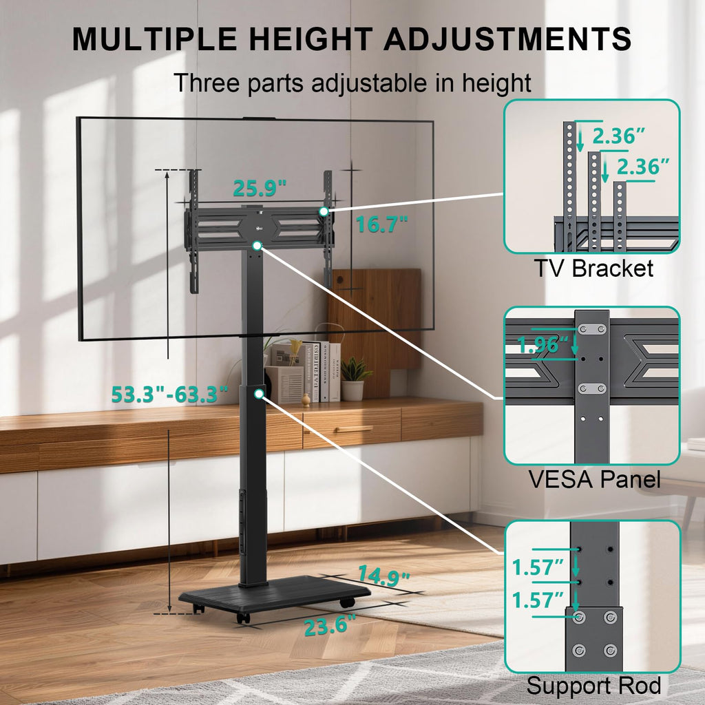 Rolling TV Stand with Power Outlet for 39-75 inch TV, Black H683871