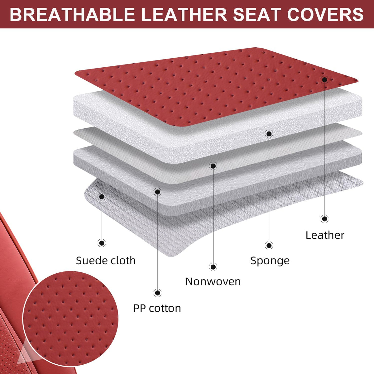 Wine Red Leather Car Seat Covers Full Set U79748