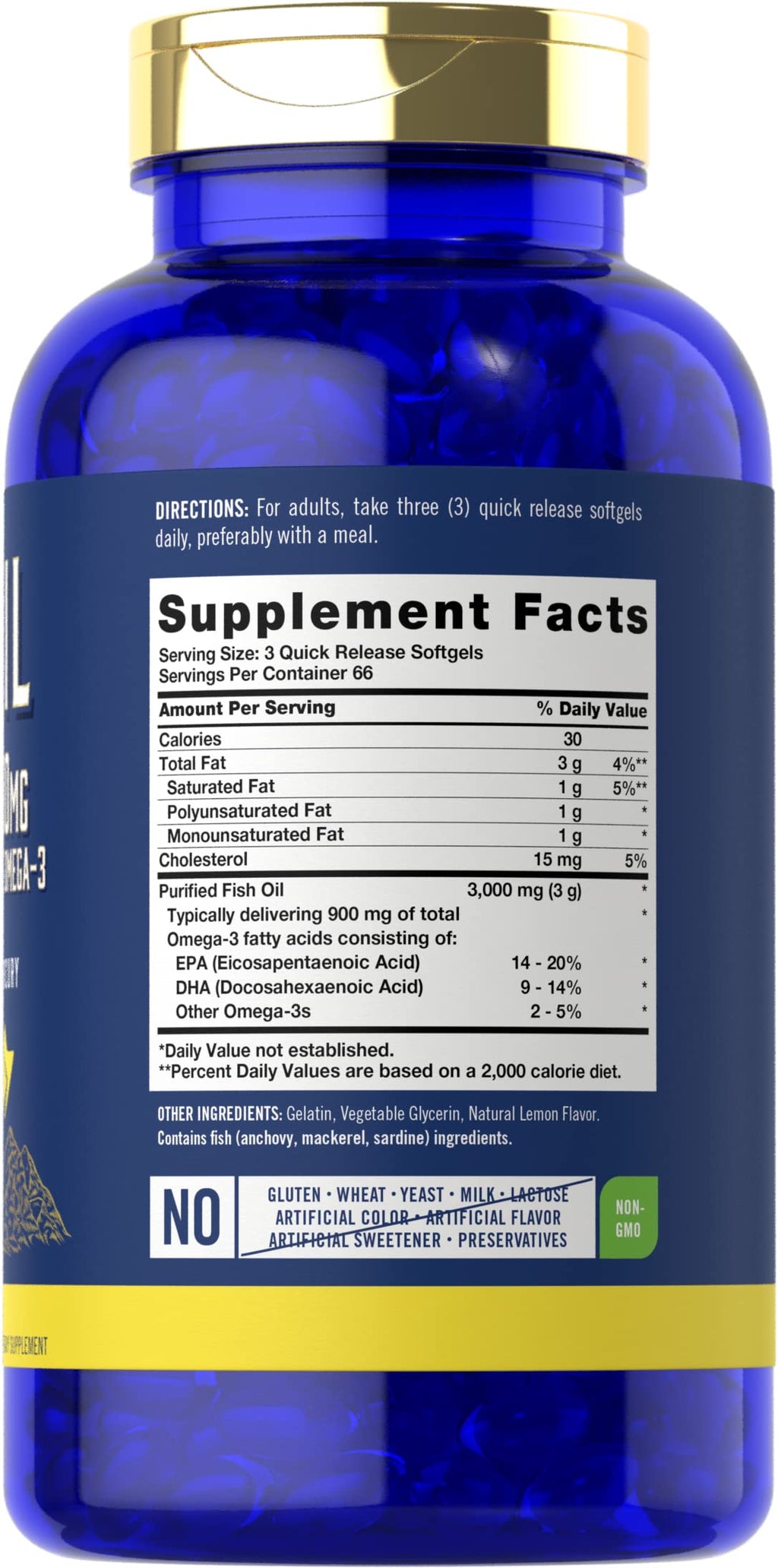 Fish Oil 3000mg 900mg Omega 3 200 Softgels Lemon Flavor S22021