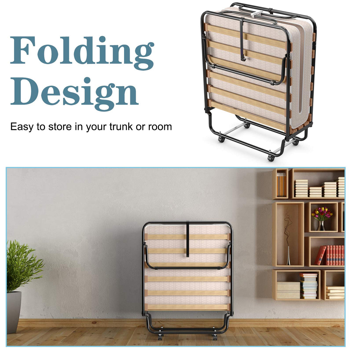 Folding Bed with 4 Inch Memory Foam Mattress Metal Frame Z788