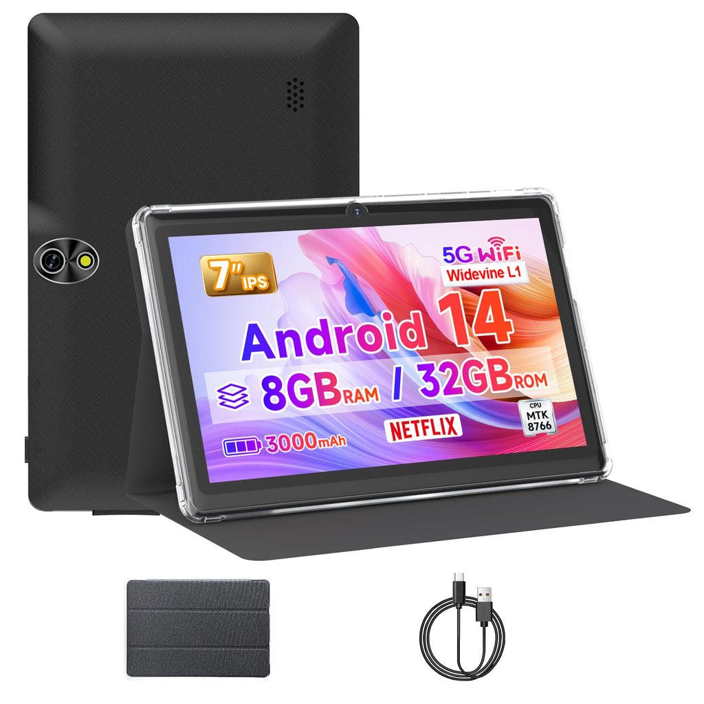 7 Inch Android Tablet with Protective Case, 8GB RAM 32GB ROM, Black V954195