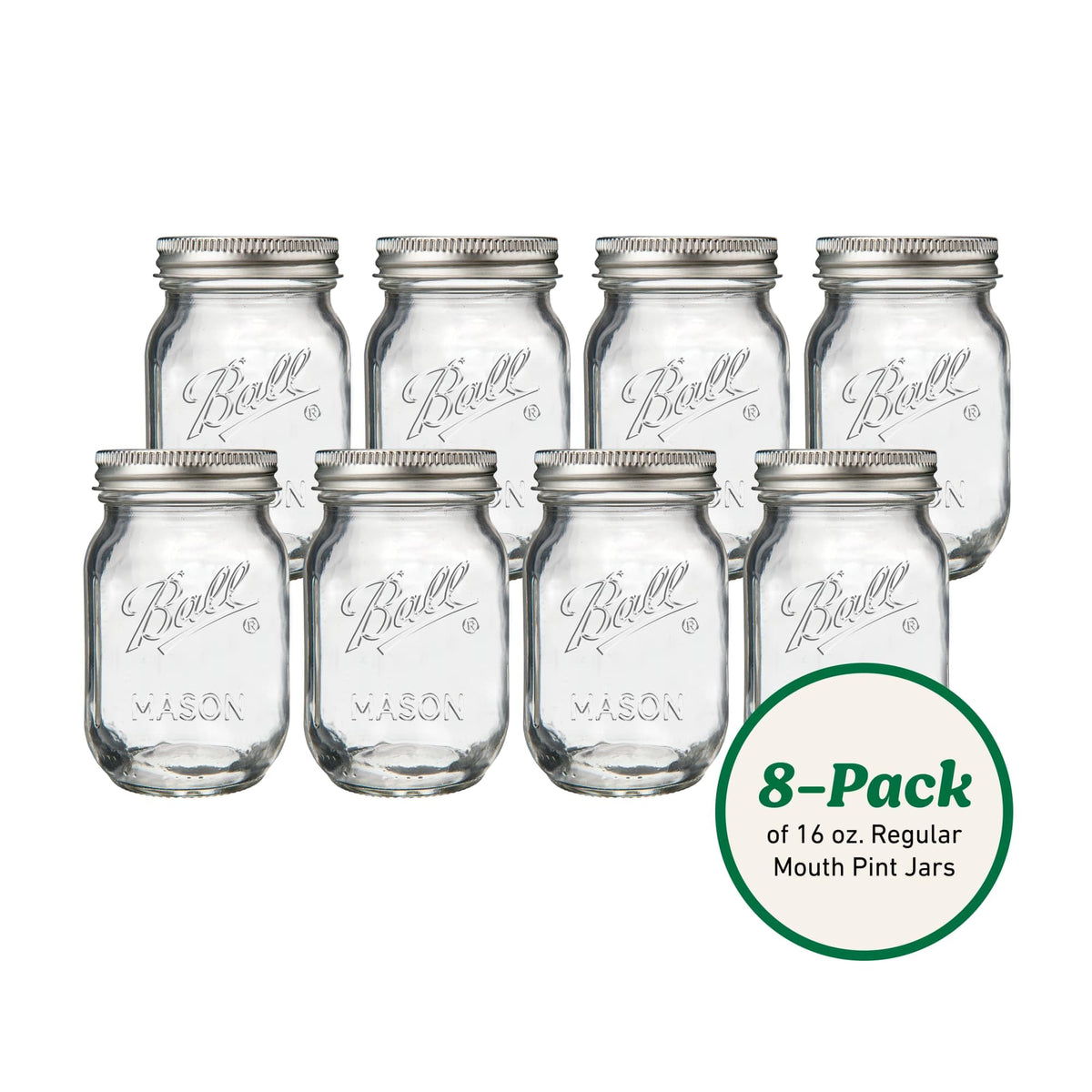 Regular Mouth Pint Glass Mason Jars, 16oz, 8-Count Q5952