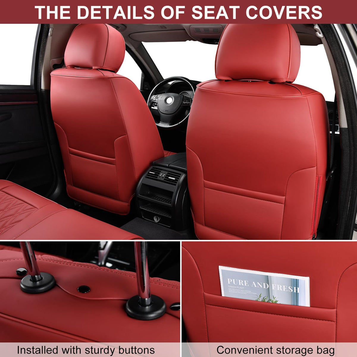 Wine Red Leather Car Seat Covers Full Set U79748