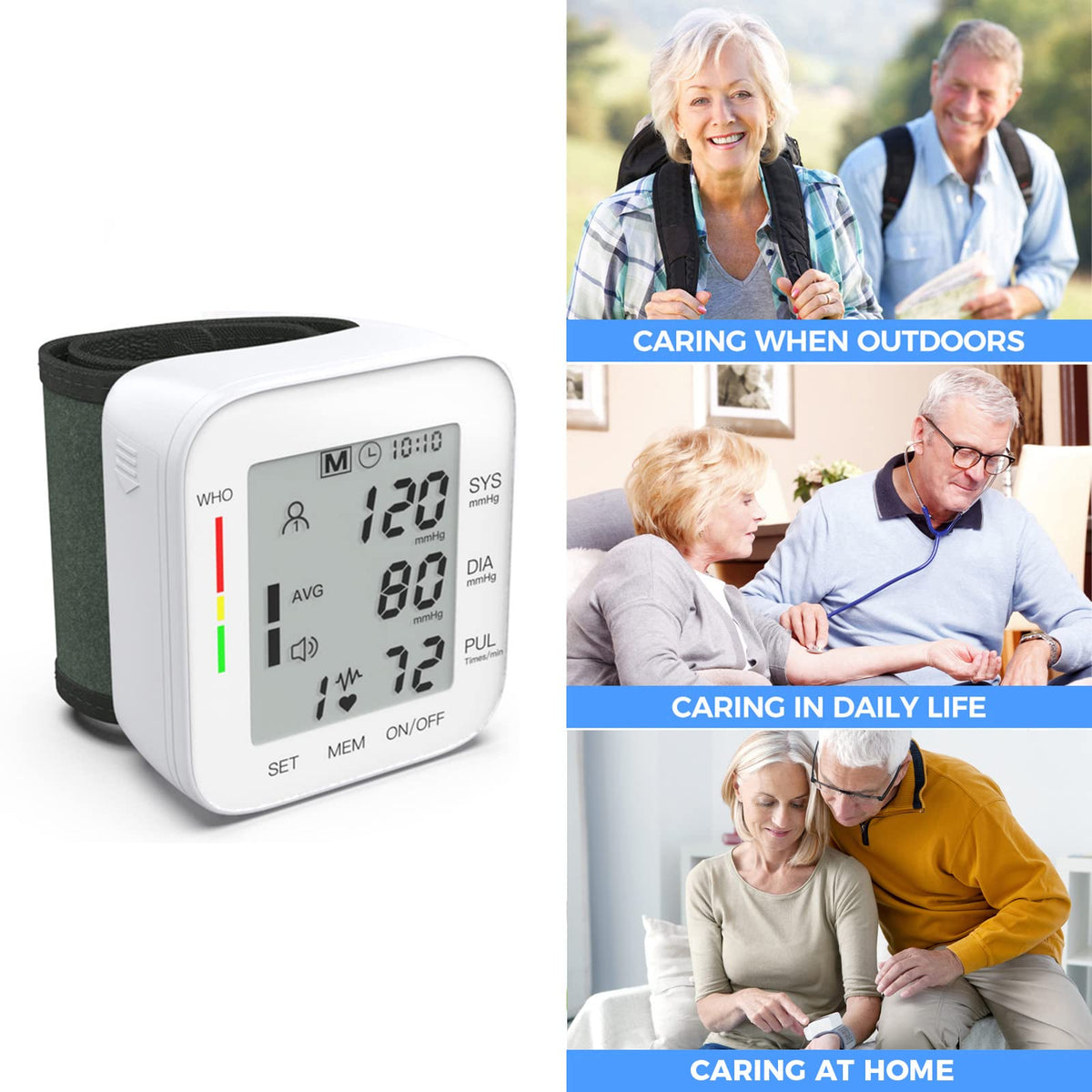 Wrist Blood Pressure Monitor Large LCD Display Adjustable Cuff 99x2 Sets Memory with Carrying Case White Pack of 5 M6580