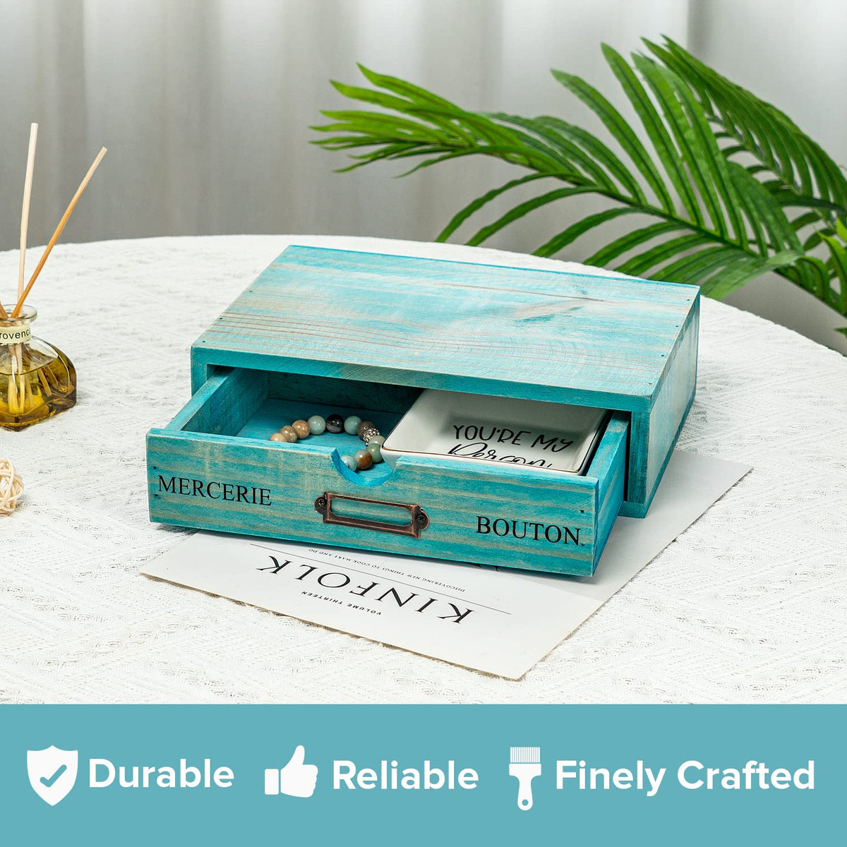 Turquoise Single Drawer Wooden Organizer U491709