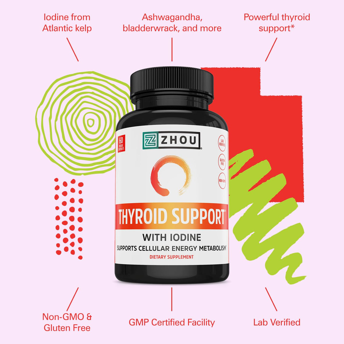 Thyroid Support Supplement 60 Veggie Capsules I5185