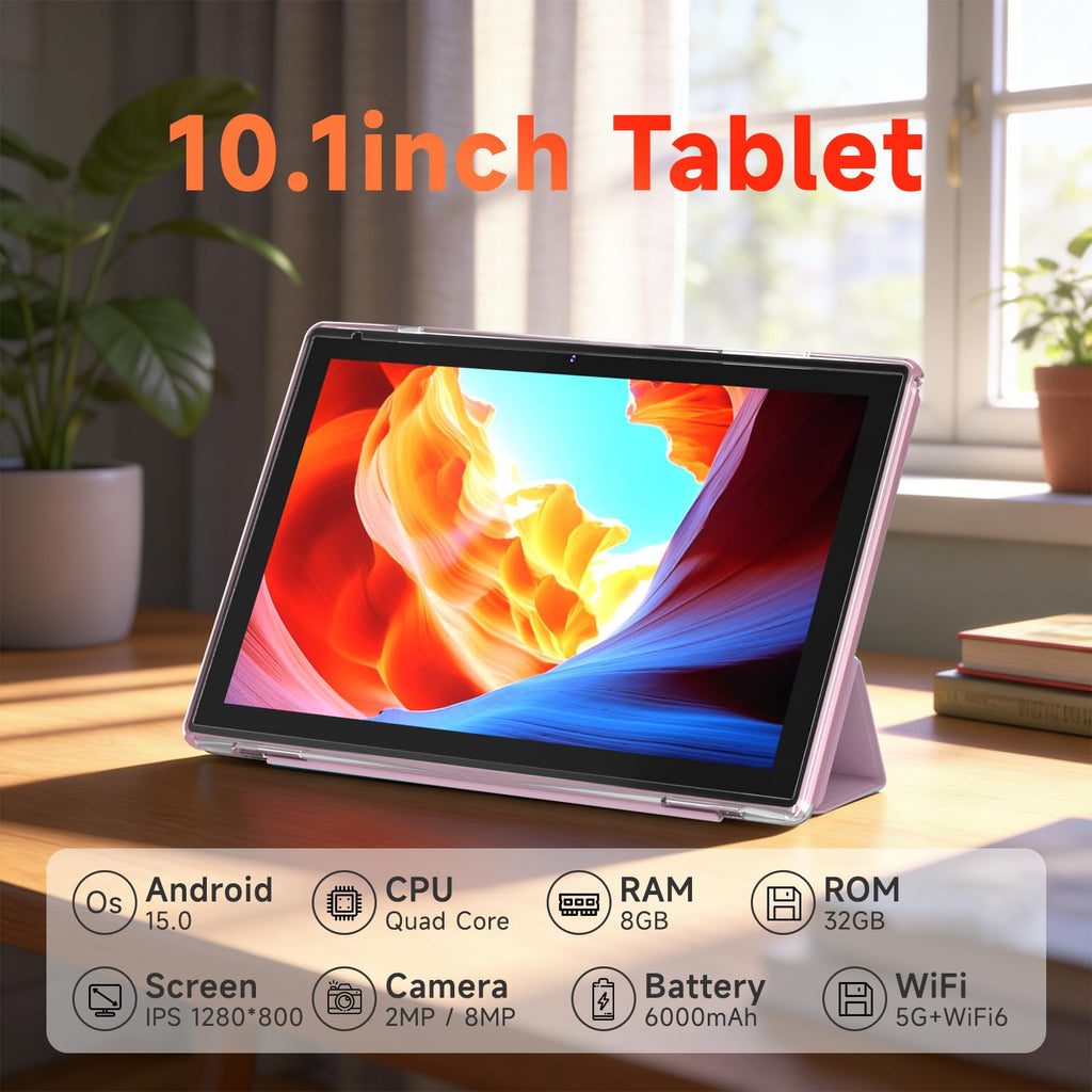 10 Inch Android Tablet, 8GB RAM 32GB Storage, HD IPS Display, 6000mAh Battery, with Case & Stylus Pen L91431