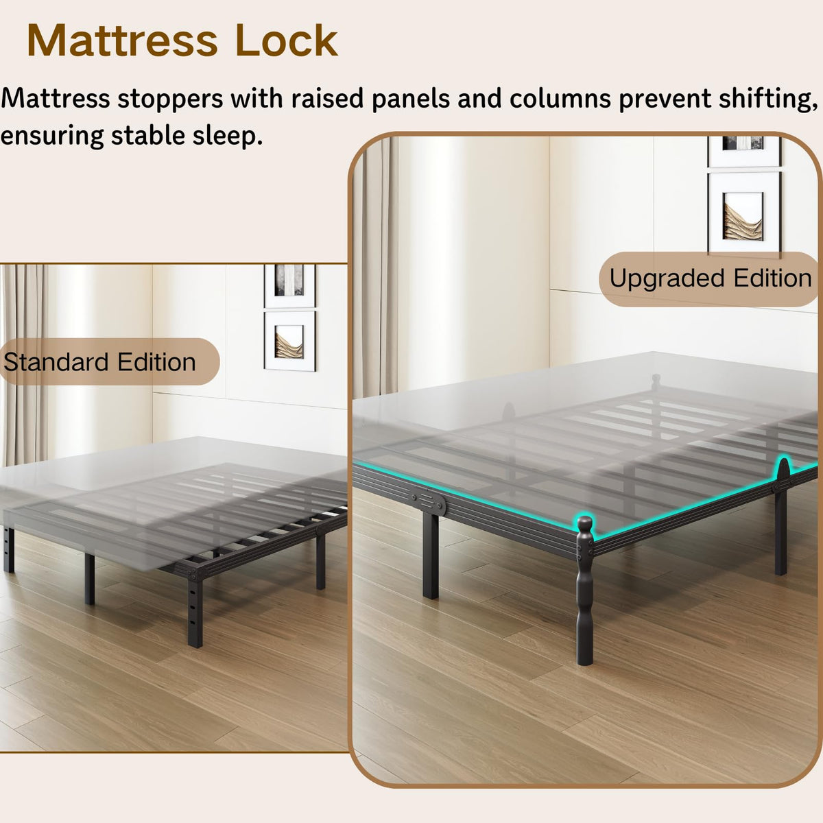 Queen Size Black Metal Bed Frame with Storage F23708
