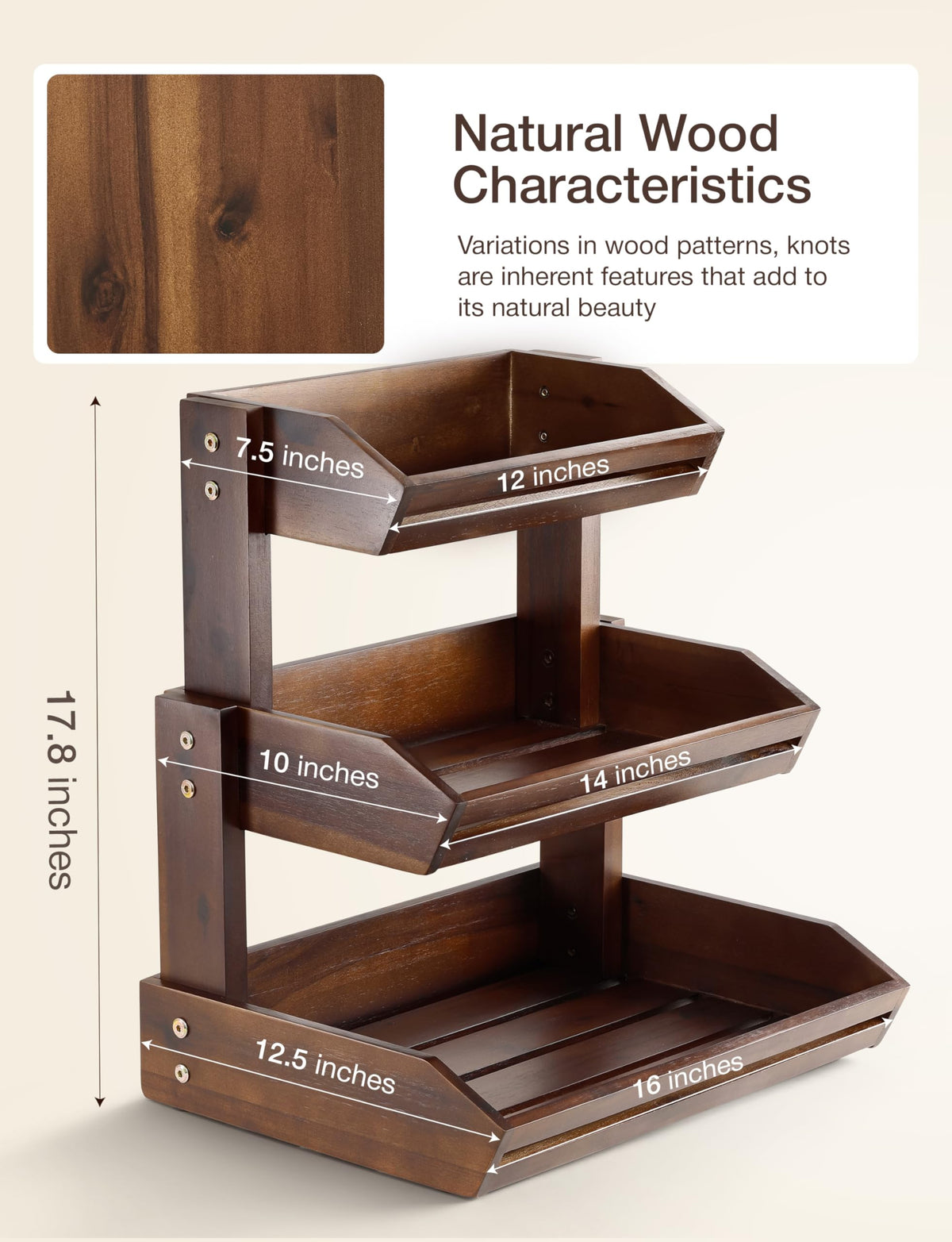 Acacia 3 Tier Fruit Basket V52307