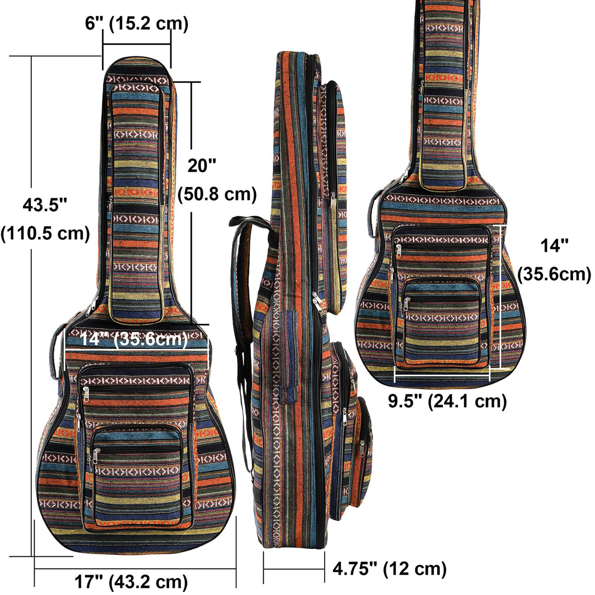 43 Inch Acoustic Guitar Gig Bag with Backpack Strap and 5 Pockets Y4397