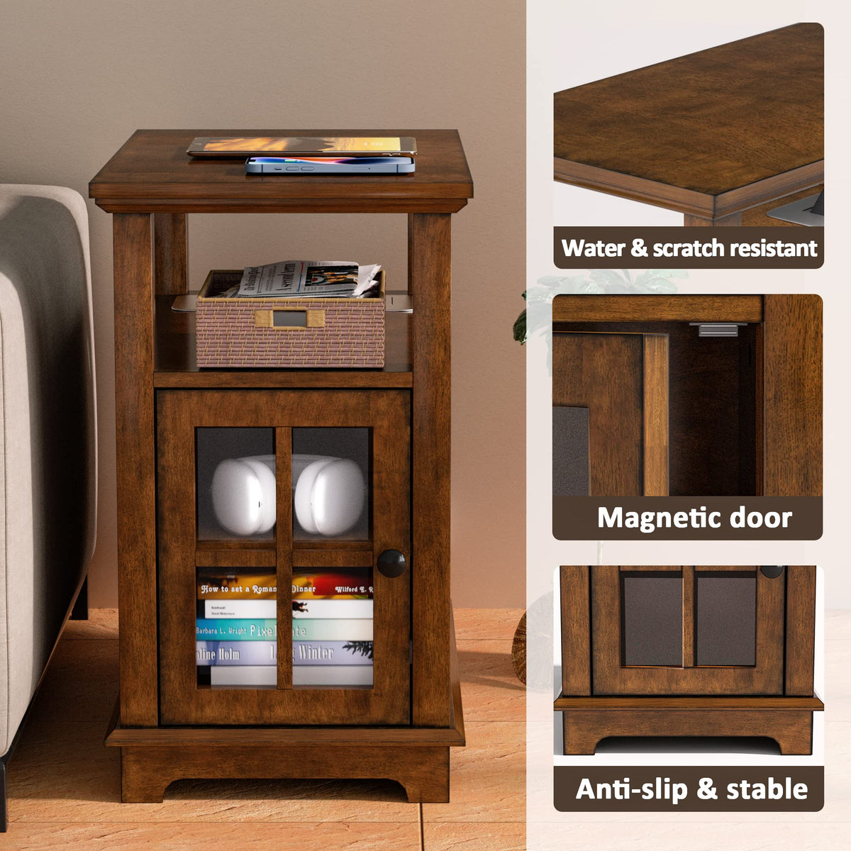 End Table with Charging Station and Storage T9162