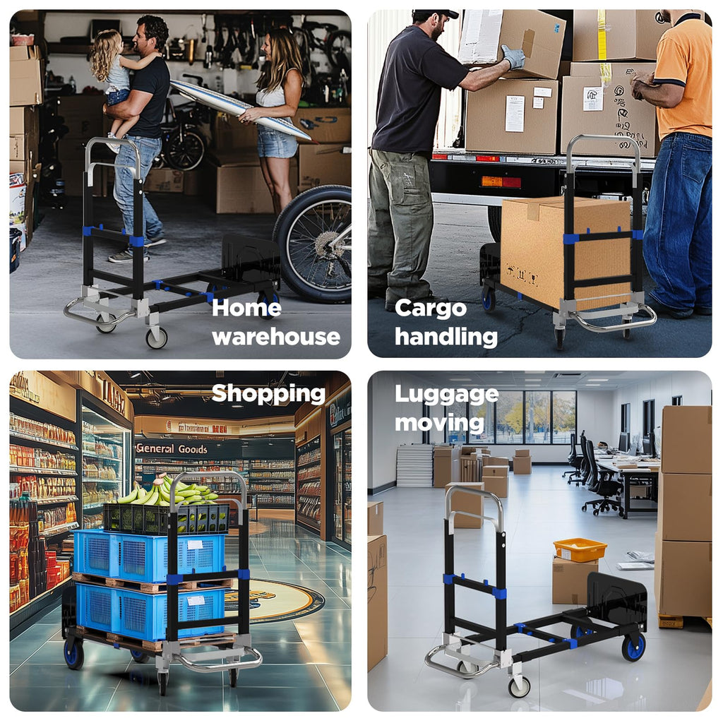 Heavy Duty 4 Wheels 500 Lbs Load Convertible Hand Truck Dolly Cart F3363