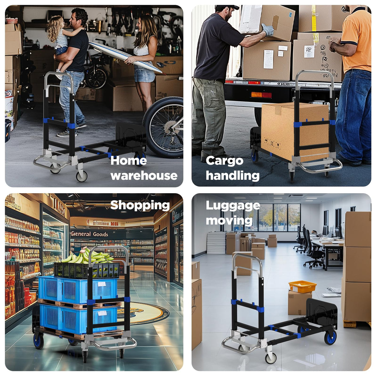 Heavy Duty 4 Wheels 500 Lbs Load Convertible Hand Truck Dolly Cart F3363