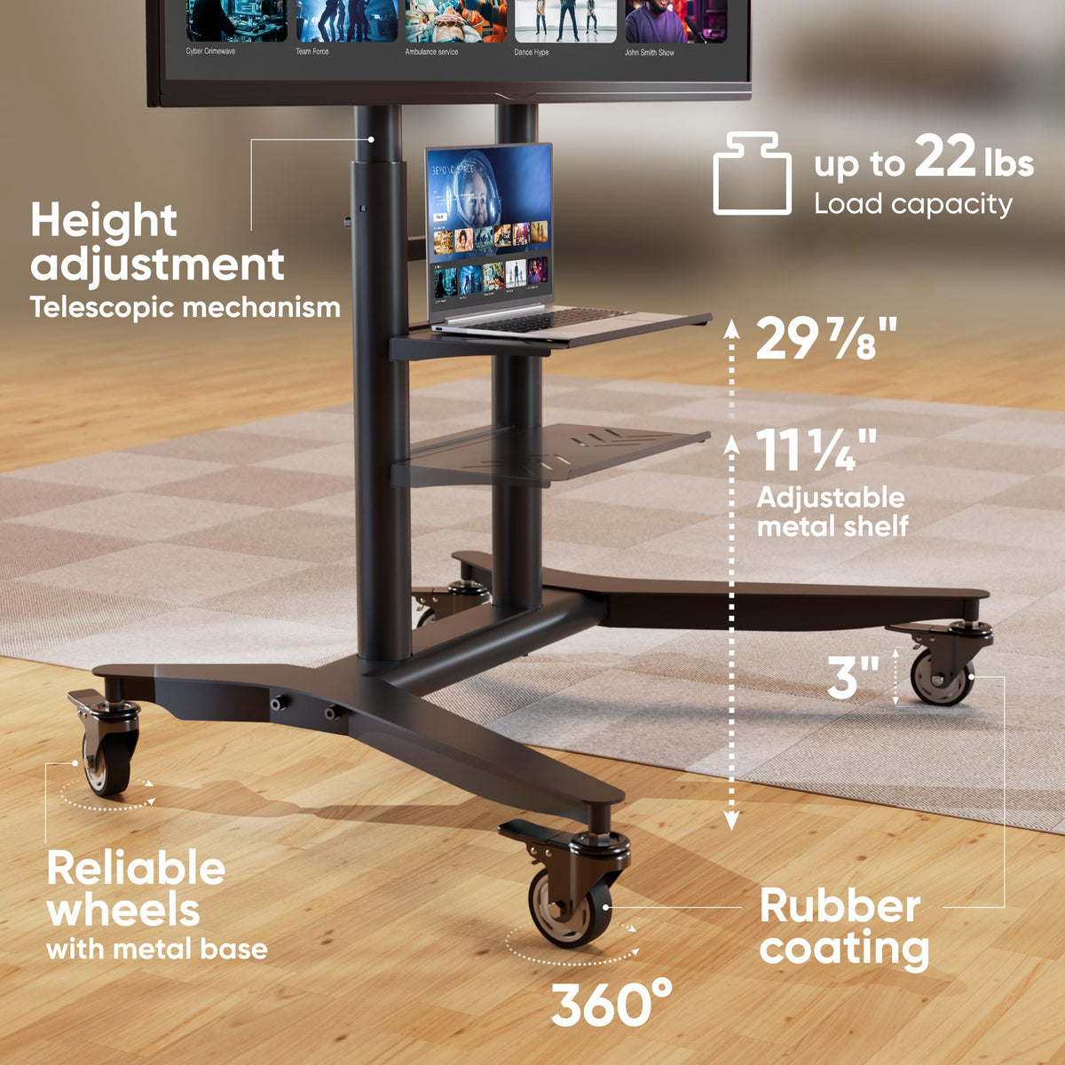 Mobile TV Stand 55-90 Inch Black U9308
