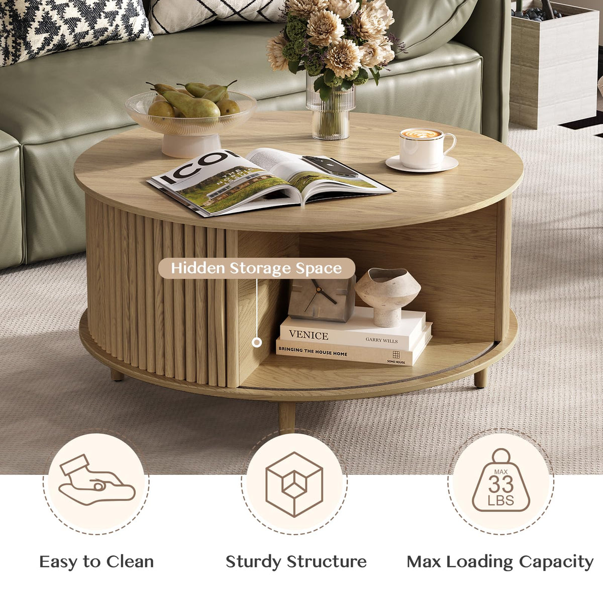 31.5" Round Coffee Table with Storage E760