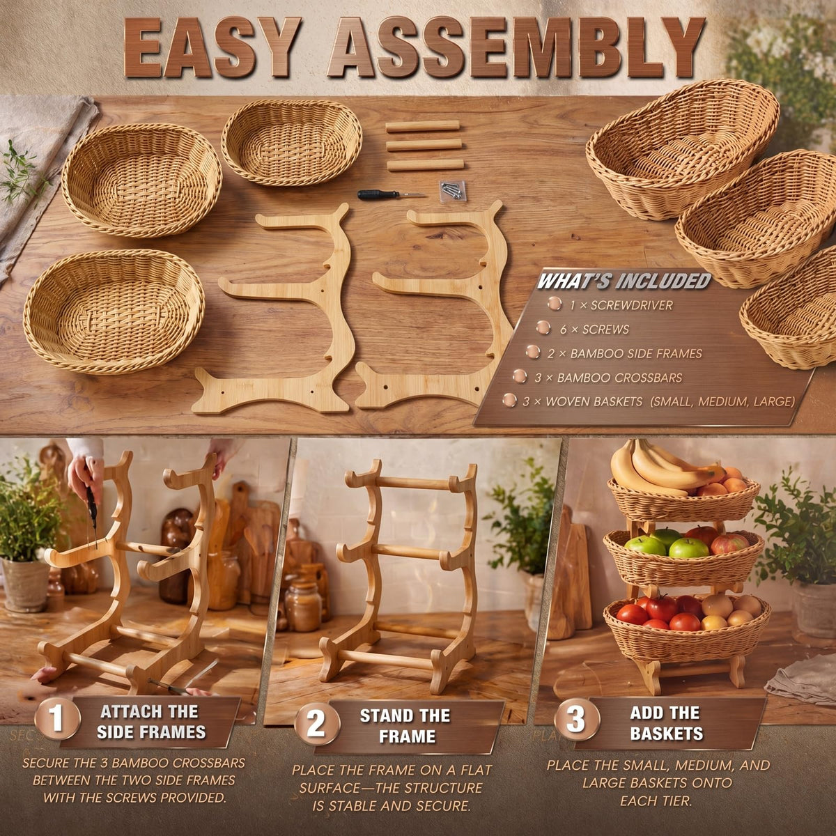 3 Tier Woven Fruit Basket Stand R4427