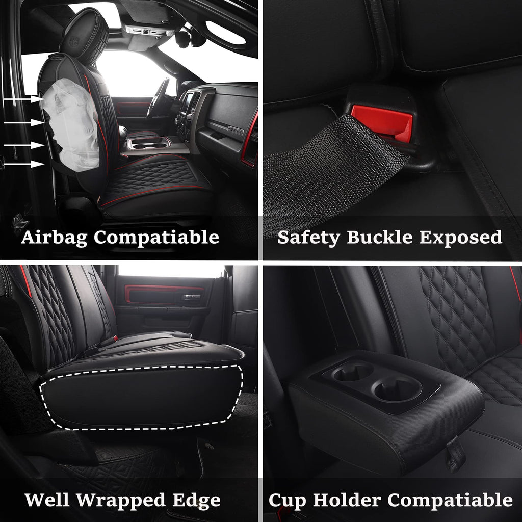Waterproof Synthetic Leather Car Seat Covers 5PCS Full Set Black Red B2673