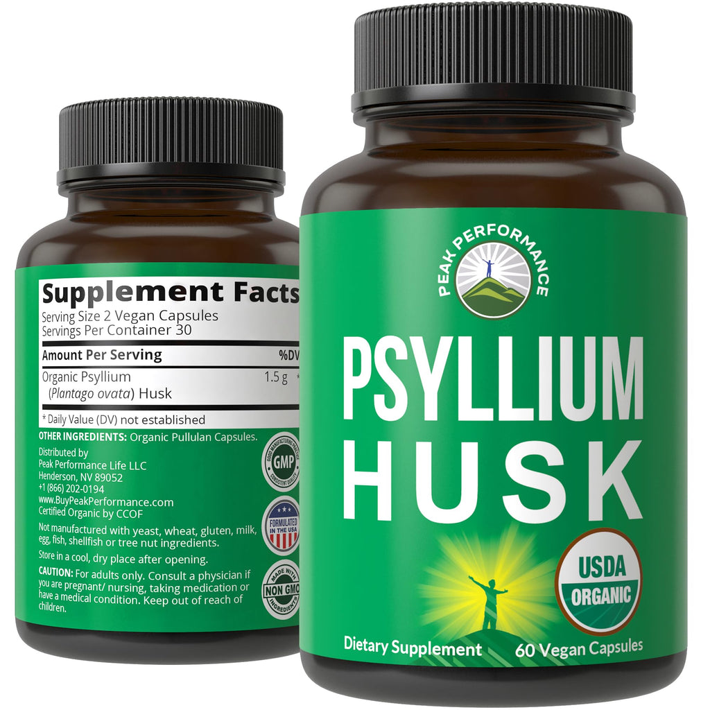 Organic Psyllium Husk Vegan Capsules Fiber Supplement C4566