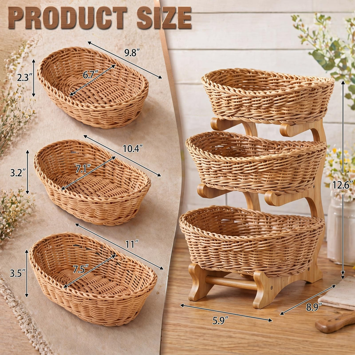 3 Tier Woven Fruit Basket Stand R4427