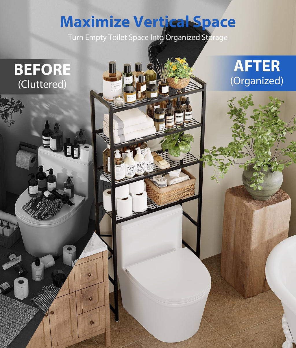 4-Tier Over The Toilet Storage Rack, Black K589