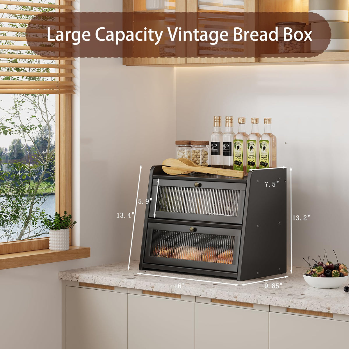 Large Bamboo Bread Box with Window O713