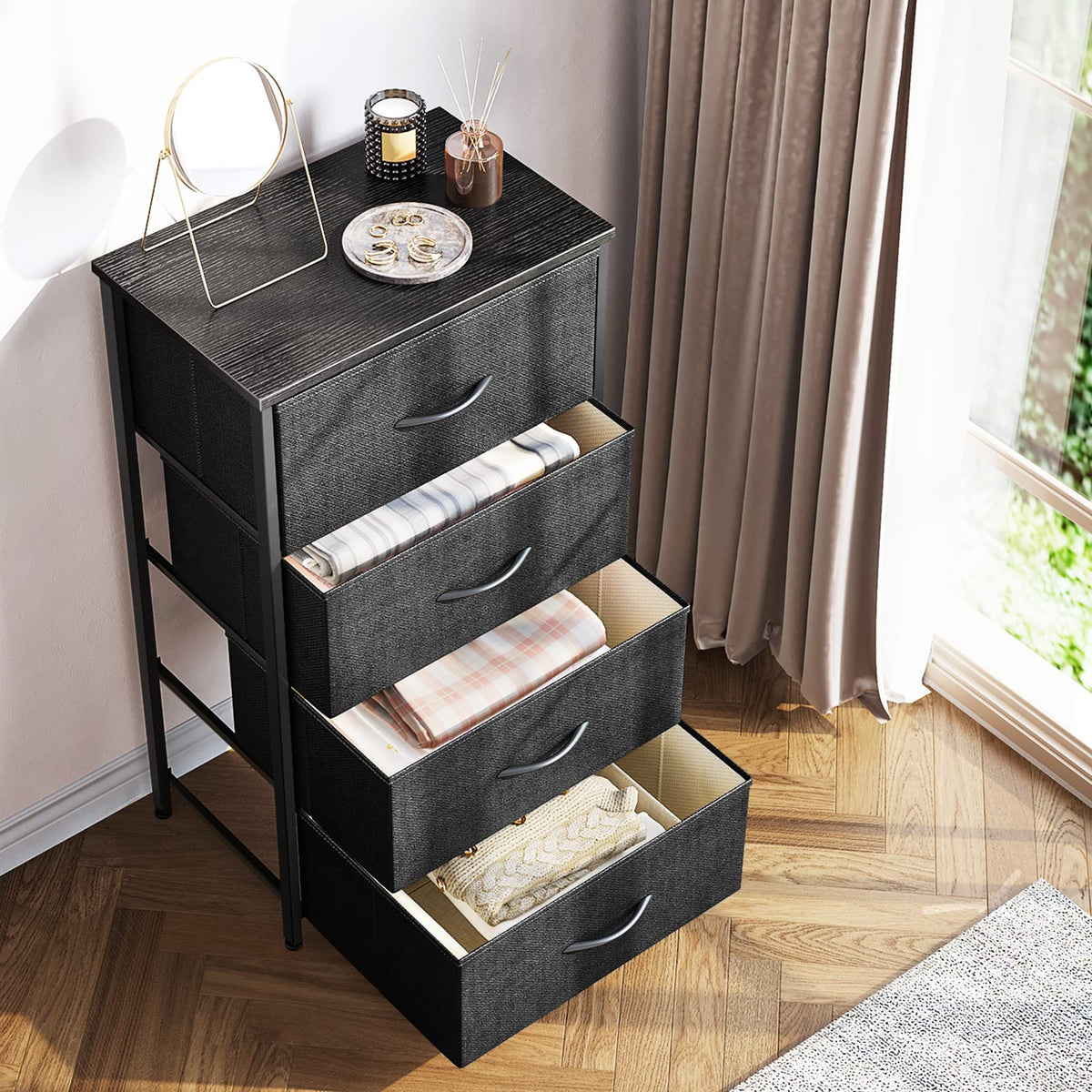Black 4 Drawer Small Dresser V86226