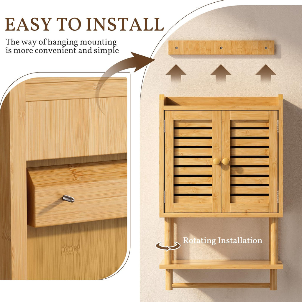 Bamboo Over The Toilet Storage Cabinet with Towel Bar G5967