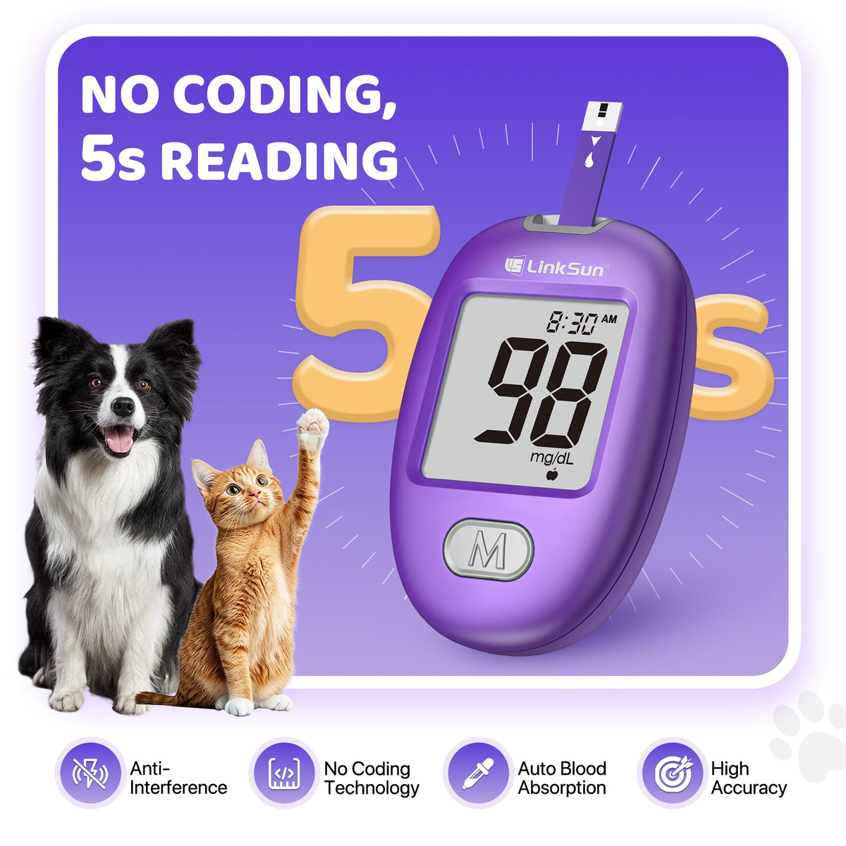 Pet Glucose Monitor Kit, 100 Strips+Lancets Y536856