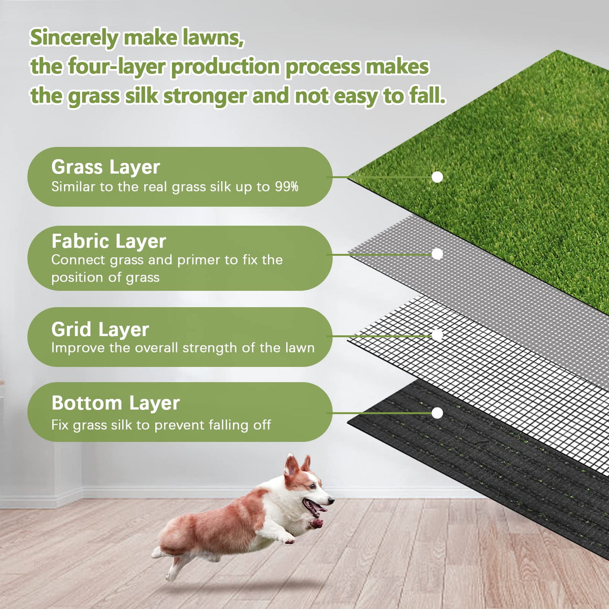43.3 x 29.5 Inches Washable Artificial Grass Rug O4740