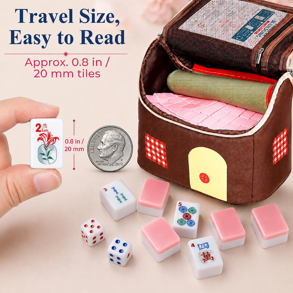 American Mahjong Set 166 Mini 0.8-Inch Tiles 4 Racks Pink W21635