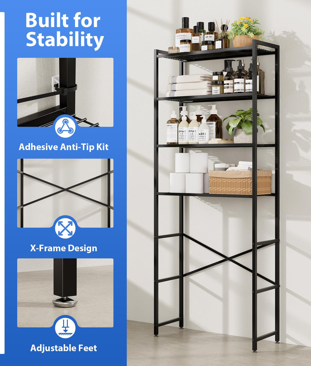 4-Tier Over The Toilet Storage Rack, Black K589