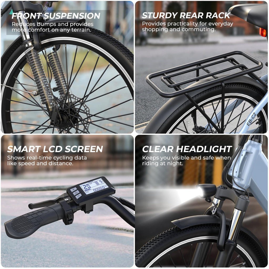 26" Step-Thru Electric Bike with 1000W Peak Motor W34552