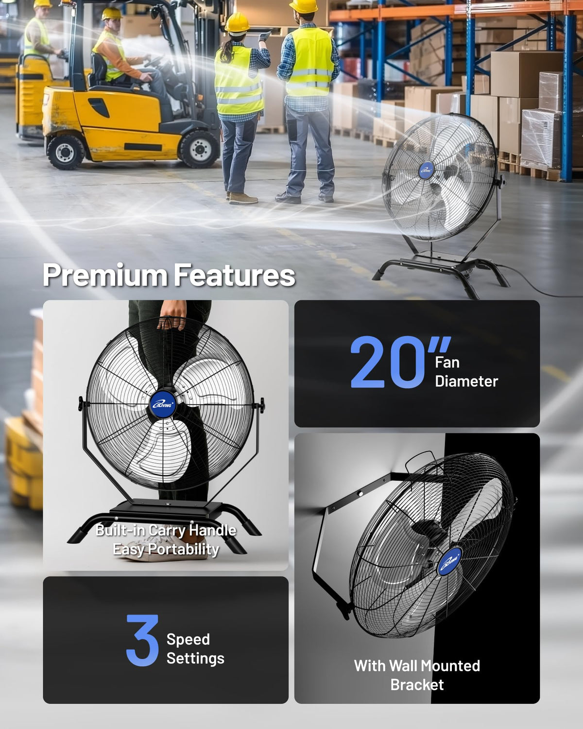 20" Variable Speed Indoor/Outdoor Fan, 4650 CFM, Black R889159