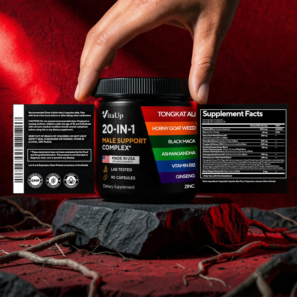 90 Vegan Caps Men Supplements with Tongkat Ali, Black Maca Root, Zinc, Vitamin B12 U172